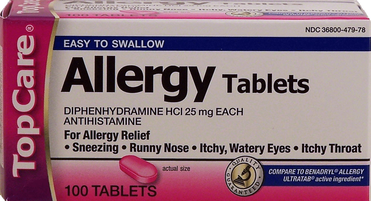 Top Care  allergy tablets, diphenhydramine HCI 25-mg tablets Full-Size Picture